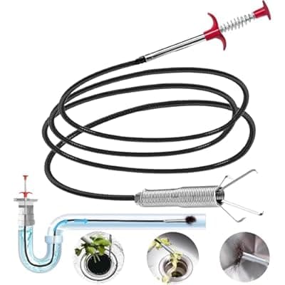 [GDOMI] Drain Snake for Hair Clogs, 78 Inch Plumbing Auger Tool with Hook, Toilet Drain Clog Remover for Tub Pipes