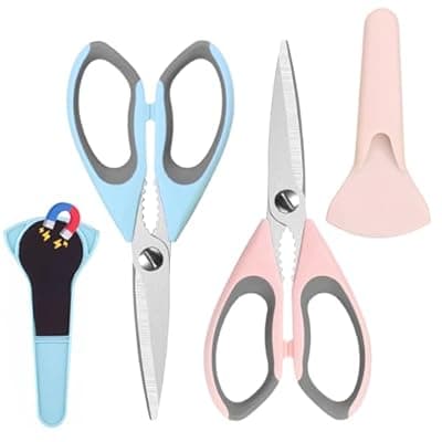 [YLUIQDZL] 2 Pack Kitchen Heavy Duty Scissors with Magnetic Holder,Dishwasher Safe Shears for Kitchen,BBQ,Stainless Steel Scissor All Purpose,(Blue,Pink)