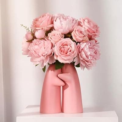 [Kadrama] Valentine’s Day Gift for Her – Embrace Ceramic Vase Set of 2, Pink Hugging Design Flower Vase, Minimalist Romantic Home Decor for Anniversary & Love Gifts