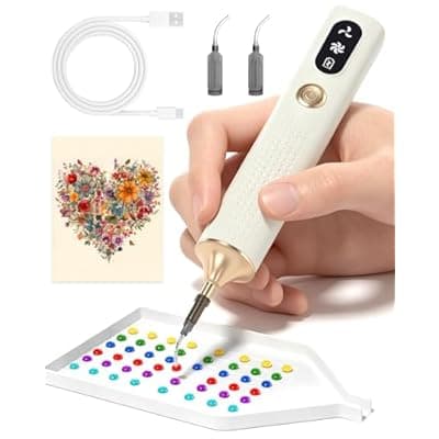 [Pomeperxzlse] Diamond Art Tools Pen, Electric Diamond Painting Vacuum Pen Cordless & Quiet, Non Interupted Power Suction Modes, Skip Wax, No Block View Diamond Art Accessories for Adults, White