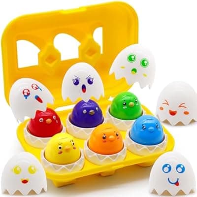 [WEEJOYGAM] WEEJOYGAM Easter Eggs Toys for Toddlers 1-3, Sensory Matching Game Montessori Toddler Toys 1-2, Color Sorting Easter Basket Stuffers Birthday Gift for 1 2 3 Year Old Boy Girl, Kids Shape Sorter Puzzle