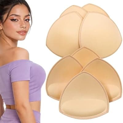 [ElaGlow] ElaGlow Bra Inserts 4 Pairs, Sports Bra Pads Inserts for Women, Sew in Bra Cups for Dresses, Bathing Suit Inserts (Medium, Beige)