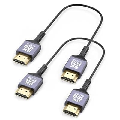 [ZeniKon] ZeniKon 8K Thin HDMI Cable 1FT 2-Pack, 48Gbps Ultra Slim HDMI Cable Flexible Short HDMI Cord 1 Foot (8K@60Hz, 4K@60Hz, Dynamic HDR, HDCP 2.3) High Speed for HDMI Switch/Camera/Blu-ray/Roku TV/Monitor