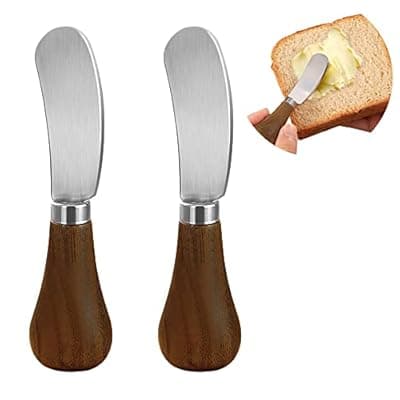 [Oniapro] 2 Pack Butter Spreader Knife Standing, Stainless Steel Cheese Spreader Knives with Wood Handle, Butter Knives with Sharp Edge for Easily Cutting & Spreading Butter & Cheese Sandwich Cream Cake