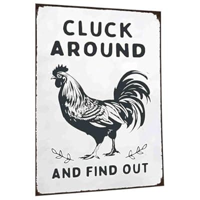 [VIVENBOPTI] Funny Chicken Looking Around Vintage Metal Tin Sign with "CLUCK AROUND AND FIND OUT" Quote for Home Farmhouse Kitchen Garden Decorative Sign - 8x12 Inch