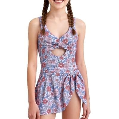 [MFAVIP] MFAVIP Girls One Piece Swimsuit Padded with Ruffle Skirt Girls Bathing Suit Adjustable Straps Teen Swimwear 9-16
