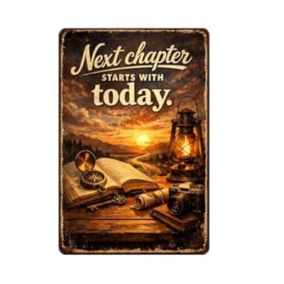 [Carastora] Vintage Tin Sign - Next Chapter Starts with Today – Inspirational Metal Art Poster for Home, Office, Gym, Workshop – Motivational Quote for New Beginnings & Personal Growth – 8x12 Inch