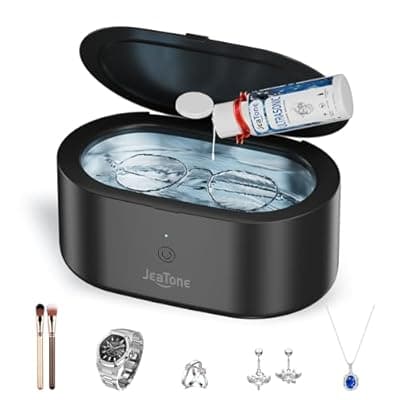 [JeaTone] JeaTone Ultrasonic Jewelry Cleaner, 46KHz Sonic Jewelry Cleaner Machine for All Jewelry, Eyeglasses, Retainers, Dentures, Rings, Watches, Earrings & More, 304 Stainless Steel 20oz Cleaning Pod (Black)