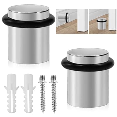 [ZXBBTZ] ZXBBTZ Set of 2 Door Stoppers Floor Stainless Steel Door Buffer for Wall Protection Robust Door Stopper for Screwing Floor Door Stopper with Rubber Ring - Door Holder Screwable for Door Protection
