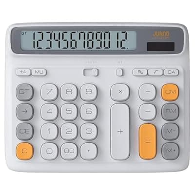 [Niodel] Niodel 12-Digit Desktop Calculator, Modern Color-Clash Aesthetic Design, Dual Power (Solar & Battery), Ergonomic Tilted Large LCD Display for Office, School and Accounting (Silver&Yellow)