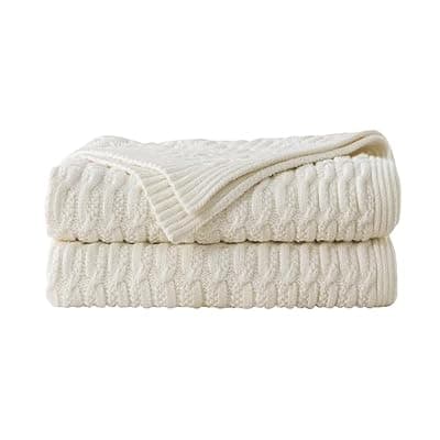 [WDCOZY] WDCOZY White Cable Knit Throw Blanket – Super Soft, Warm & Lightweight Cream Knitted Jacquard Throw Blanket for Couch, Sofa, Bed, Chair, Cozy Texture Farmhouse Decorative Home Blanket, 60x80 inches