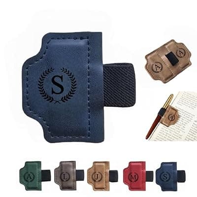 [MOTEERLLU] MOTEERLLU Custom Bygonemark Personalized Magnetic Leather Pen Holder Bookmark with Initial for Reading Women, Men, Teacher, Book Lovers Gifts & Accessories(Blue,S)