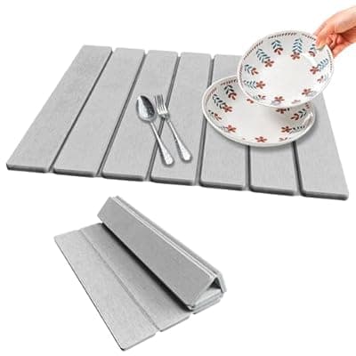 [GPKJQZS] Stone Dish Drying Mat For Kitchen & Bathroom - Diatomaceous Earth, Quick Dry, Collapsible, Non - Slip Pvc, Rounded Corners, 15.7 X 11.8 IN, Absorbent, Natural Material For Dishes, Cups & More