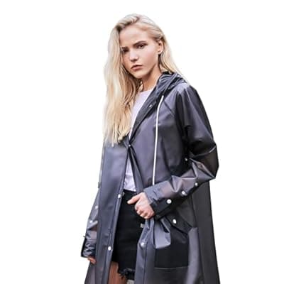 [L-Rain] L-Rain TPU Clear Rain Coat for Women - Waterproof Packable Fashion Rain Poncho with Hood Reusable Raincoat