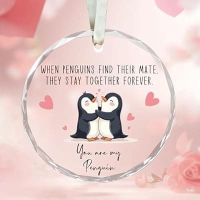 Valentines Day Gifts for Her Him, You are My Penguin Ornament Valentines Day Decorations for Home Glass Hanging Ornament Romantic Valentine Gifts for Lover Girlfriend Wife Boyfriend Husband