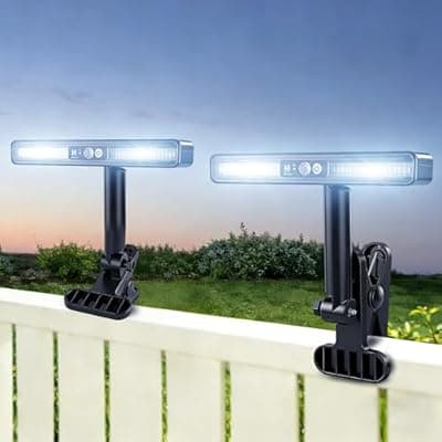 [BORUIT] BORUIT Clip On Solar Lights Outdoor, 600LM Solar Fence Light with Motion Sensor, Adjustable Angle, 3 Modes White Light for Outside, Deck, Gutter, Garage,Yard (2 Pack)