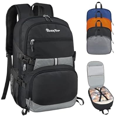 [Seektop] Seektop Lightweight Travel Backpack for Men Women, Multiple Pockets 40L Hiking Backpack Foldable Carry on Backpack for Outdoor Camping Sport Leisure (Black)