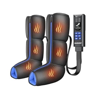 [Musugy] Air Compression Leg Massager with Heat : MUSUGY Sequential Foot and Calf Massager for Circulation and Pain Relief, with 9 Intensity, 6 Modes, 3 Heat - for Mom, Dad, Standing Jobs & Daily Relaxation