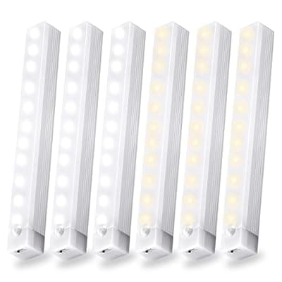[MSETGRD] 6 Pack Motion Sensor Under Cabinet Light, Magnetic Rechargeable 2 Color Under Counter Light, 8 Inch LED Closet Light for Stair Bedroom Cupboard