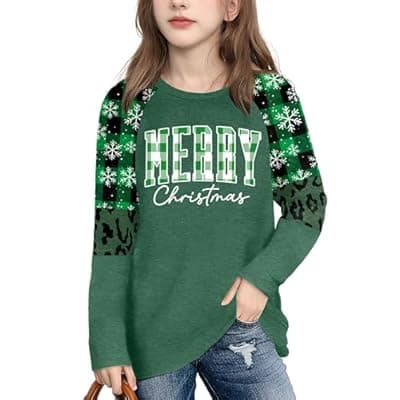 [YI XIANG RAN] Boys Girls Christmas Shirts Kids Christmas Plaid Leopard Tree Print Shirt Blouse Toddler Long Sleeve Holiday Shirt Tops 5-14y