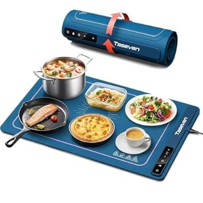 [Taseven] Food Warming Mat, Silicone Heating Tray with 7 Temperature Settings, Quick Full Surface Heating Pad, Thermochromic Line, Kids Lock, Electric Warming Tray for Buffets Party