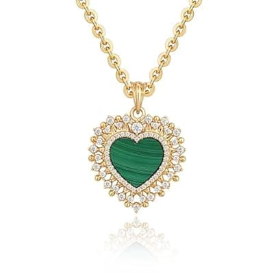 [Fettero] Fettero Necklaces for Women Trendy 14K Gold Plated Charm Necklace Green Malachite Heart Coin Butterfly Cross Clover Pendant Dainty Gold Necklace for Women Jewelry