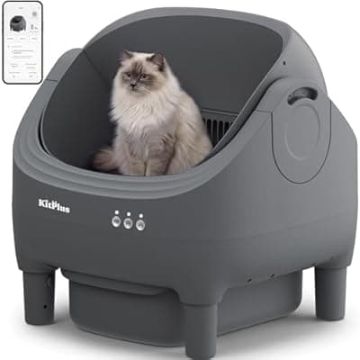 [KITPLUS] Self-Cleaning Cat Litter Box, Open-Top Automatic Litter Box with APP Control, Odor-Control & Low-Noise Design, Large Capacity, Safe for Multiple Cats