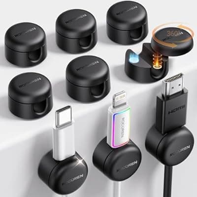 [Rocoren] 9-Pack Cable Clips [Upgraded],Rocoren Magnetic 360° Rotatable Cord Holder, Adhesive Cable Management Organizer,Wire Keeper for Nightstand Desk Car Phone Wall Home Office Accessories