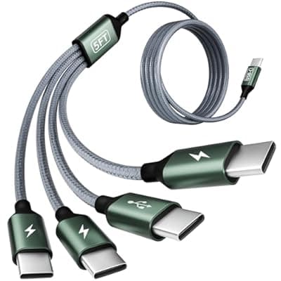 [Firsting] USB C to USB C Cable, Multi Charging Cable with 4 Type-C Connectors, 4 in 1 Charger Cord Type C, Multiple Charger Cord for iPhone 17/16/15, iPad,Galaxy S24/23, Switch, Power Bank, Tablets [5FT]