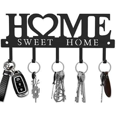 [Conwithna] Key Holder Hooks Organizer Hanger Rack Wall Mounted Sweet Home Metal Decor Stylish and Practical for Entryway Front Door Kitchen Hallway Garage Mudroom Office Hardware Included Black (Sweet 13 inches)