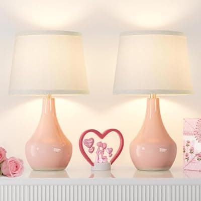 [Seealle] Seealle Modern Pink Table Lamps Set of 2 - Bedroom Lamps for Nightstand,19.4" Bedside Pink Lamp for Girls Room Living Room with Rocker Swtich