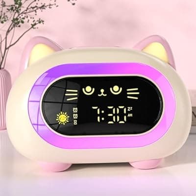 [ANALOI] ANALOI Alarm Clock for Kids, Kids Alarm Clocks for Girls with Sleep Training Dual Alarm Eye Protection Auto Off Timer 10 Color Night Light, Cat Ok to Wake Clock, Gifts for Kids Girls