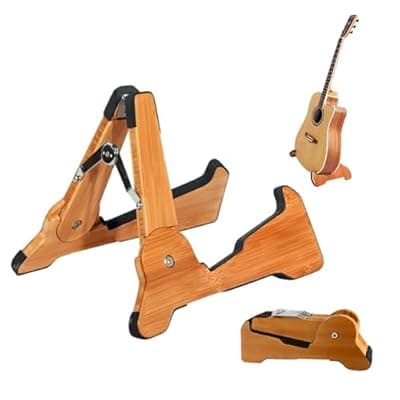 [QIANBAMDAY] Portable Guitar Stand Floor - Folding Acoustic Electric Guitar Stands A-frame Wooden, Bamboo Single Bass Guitar Holder Portable Soporte Para Guitarra Rack for Mandolin Banjo Ukulee Violin