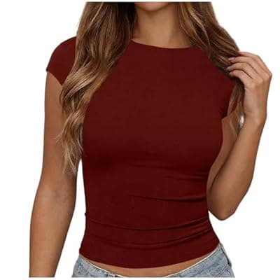 [LIKEOULI] LIKEOULI Open Back Tops for Women Trendy Backless Shirt Boat Neck Short Sleeve Slim Fit Going Out Top Y2k Basic Clothes