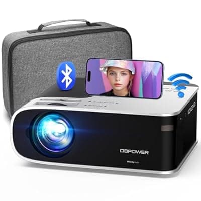 [DBPOWER] DBPOWER Smart WiFi Bluetooth Projector, Manual Focus, Native 1080P, 200'' Display, Dolby Audio, 5G WiFi & Bluetooth 5.2, HDMI/USB/AV, for Home & Outdoor Use