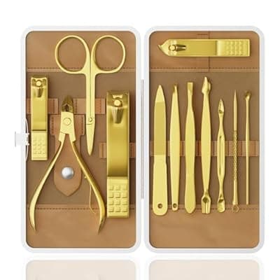 [ZIZZON] ZIZZON Professional Nail Care Kit, 12-Piece Manicure & Pedicure Grooming Set with Travel Case, Stainless Steel Nail Clippers, Cuticle Trimmer & Beauty Tools, Portable Gift Set(Gold)