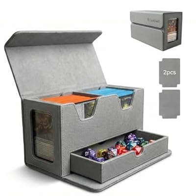 [DeckDwell] DeckDwell Card Deck Box, MTG Commander Box with 2 Commander Display & 1 Dice Tray, Fits 200+ Double Sleeved, TCG Deck Box for CCG Sports Grey
