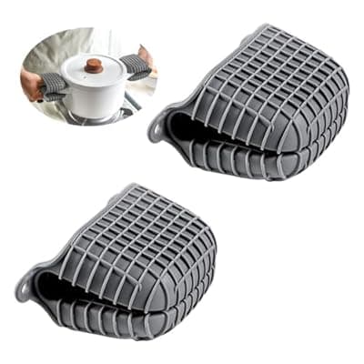 [Oniapro] 2 Pack Silicone Oven Mitts for Cooking, Heat Resistant Oven Mitt Set, Flexible Oven Gloves, Mini Oven Mitts Set with Non-Slip & Grip Heat Kitchen Mitt for Kitchen Cooking Baking (Grey)