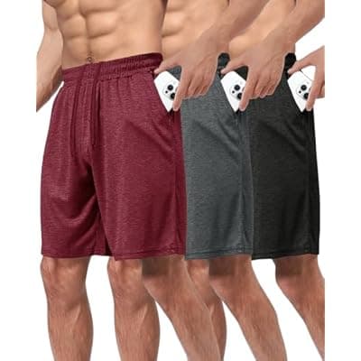[BOOJO] BOOJO 3 Pack Gym Basketball Mens Shorts - Quick Dry Black Workout Athletic Shorts with Pockets for Casual Running(S-6XL)