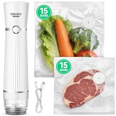 [Ormeo Home] Compact Vacuum Sealer for Food, ORMEO HOME Powerful Handheld Vacuum Sealer Machine, Seal Meal Saver, Portable Food Sealer (Vacuum Sealer Machine + 30 Reusable Vacuum Bags)