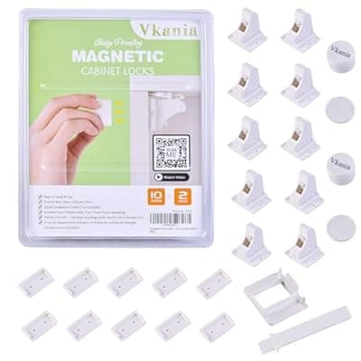 [Vkania] 10 Pack Vkania Magnetic Cabinet Locks Baby Proofing - Baby Safety Latches for Drawers and Cabinets - Easy Installation No Drilling