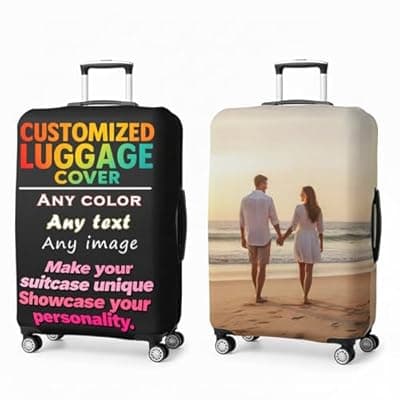 [NOREVYE] NOREVYE Customized Luggage Covers – Personalized photo/name/logo luggage covers, double-sided custom text and designs, elastic, washable, and scratch-resistant. (M(21-25 in))