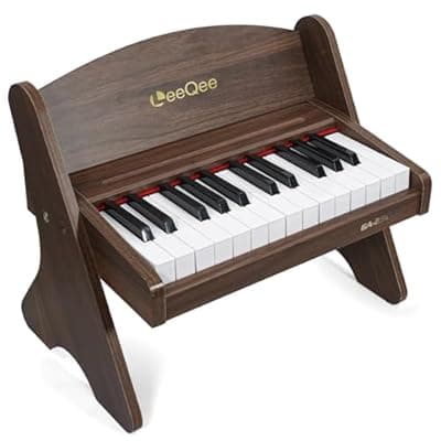 [LeeQee] LeeQee Baby Piano for Toddlers, 25 Keys Wooden Piano for Kids with Volume Control, Mini Digital Music Educational Instrument Toy, Dual Power Mode Portable Wood Piano for 3+ Year Old Girls Boys