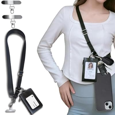 [PAZLOG] PAZLOG Clip and Go Strap for Phone with Slim Wallet Crossbody Adjustable Anti Theft Neck Lanyard with Hanging Loops, Universal Cellphone Strap with 360° Rotatable Tabs for iPhone 17 Pro Max Case