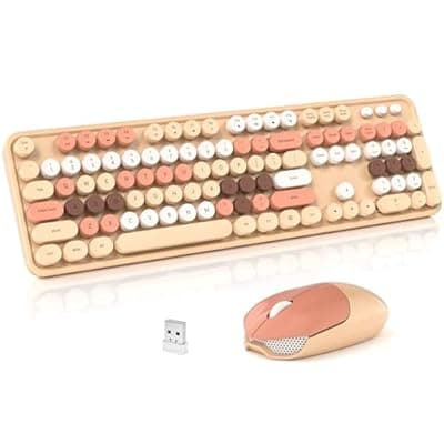 [SQMD] SQMD Wireless Keyboard and Mouse Combo, 2.4GHz Retro Full-Size Typewriter Keyboard with Number Pad and Wireless Mouse for PC/Laptop/Desktop/Windows (Milk Tea Colorful)