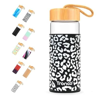 [Tronco] Tronco 20 oz Glass Water Bottles with Lids, Reusable Borosilicate Glass Bottles with Bamboo Lid & Non-Slip Silicone Sleeve for Coffee, Iced Tea, Water, Leak-Proof, BPA-Free – Ideal for Office & Home