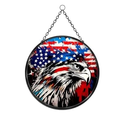 [ShiChextasy] Stained Acrylic Suncatcher Window Hanging : Patriotic Eagle Round Celestial for Home Wall Decor - Gift for Friends and Family