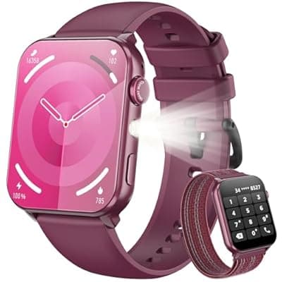 [Blackview] Blackview Smart Watch for Women,1.91" HD Touchscreen Fitness Watch with Flashlight, Bluetooth Notifications/Make Calls, Heart Rate/Sleep Monitor/2 Straps, Fitness Watch for Android/iPhone
