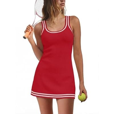 [Dokuritu] Dokuritu Tennis Dresses for Women Sleeveless Striped Knit Sweater Athletic Dress Tank Mini Active Club Workout Golf Dress