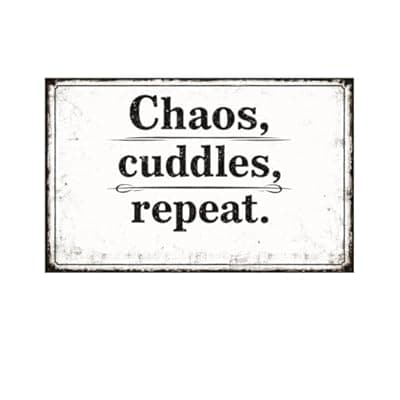 [Carastora] Chaos Cuddles Repeat Vintage Tin Sign Funny Life Quote Metal Wall Decor Minimalist Retro Style for Home Bedroom Office 8x12 Inch Pre Drilled Holes